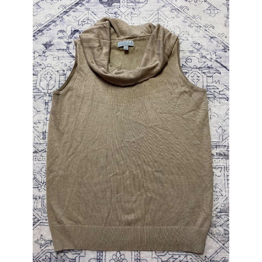 Vtg Joseph A. Beige Sleeveless Cowl Neck Sweater‎ Top Medium Womens Stretch Soft